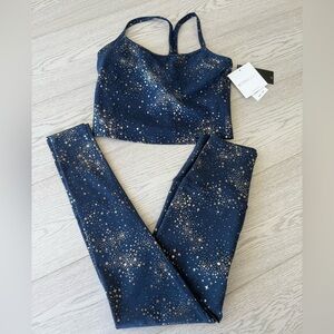 NWT Beyond Yoga Navy Lucky Stars SoftShine Racerback Cropped Tank & Leggings Set